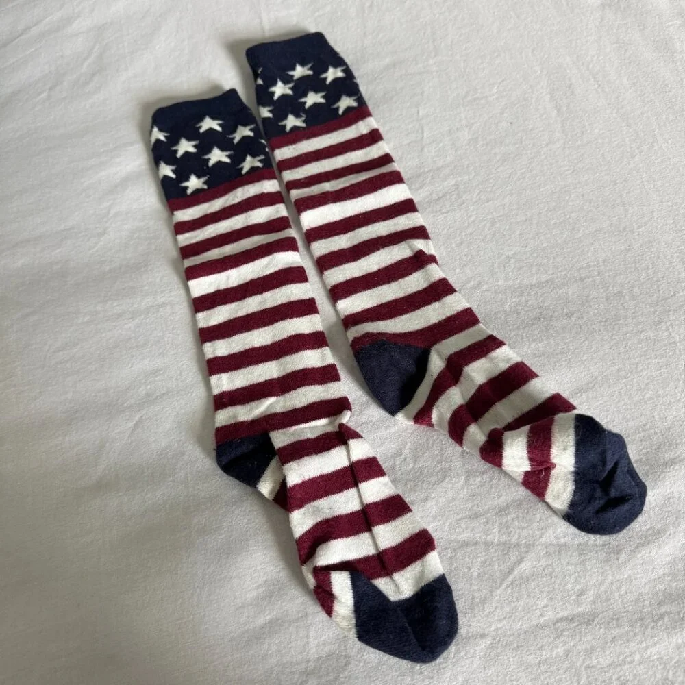 USA Flag Mid-Calf Socks Stars & Stripes | 4th of July, Parade, Patriotic Fun - Picture 2 of 3
